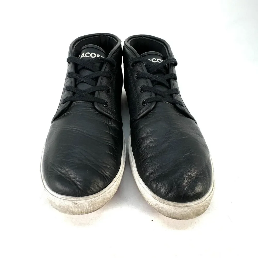 LACOSTE 'Ampthill LCR' Mens Size 9.5 US Shoes Black Leather Red & White Sole